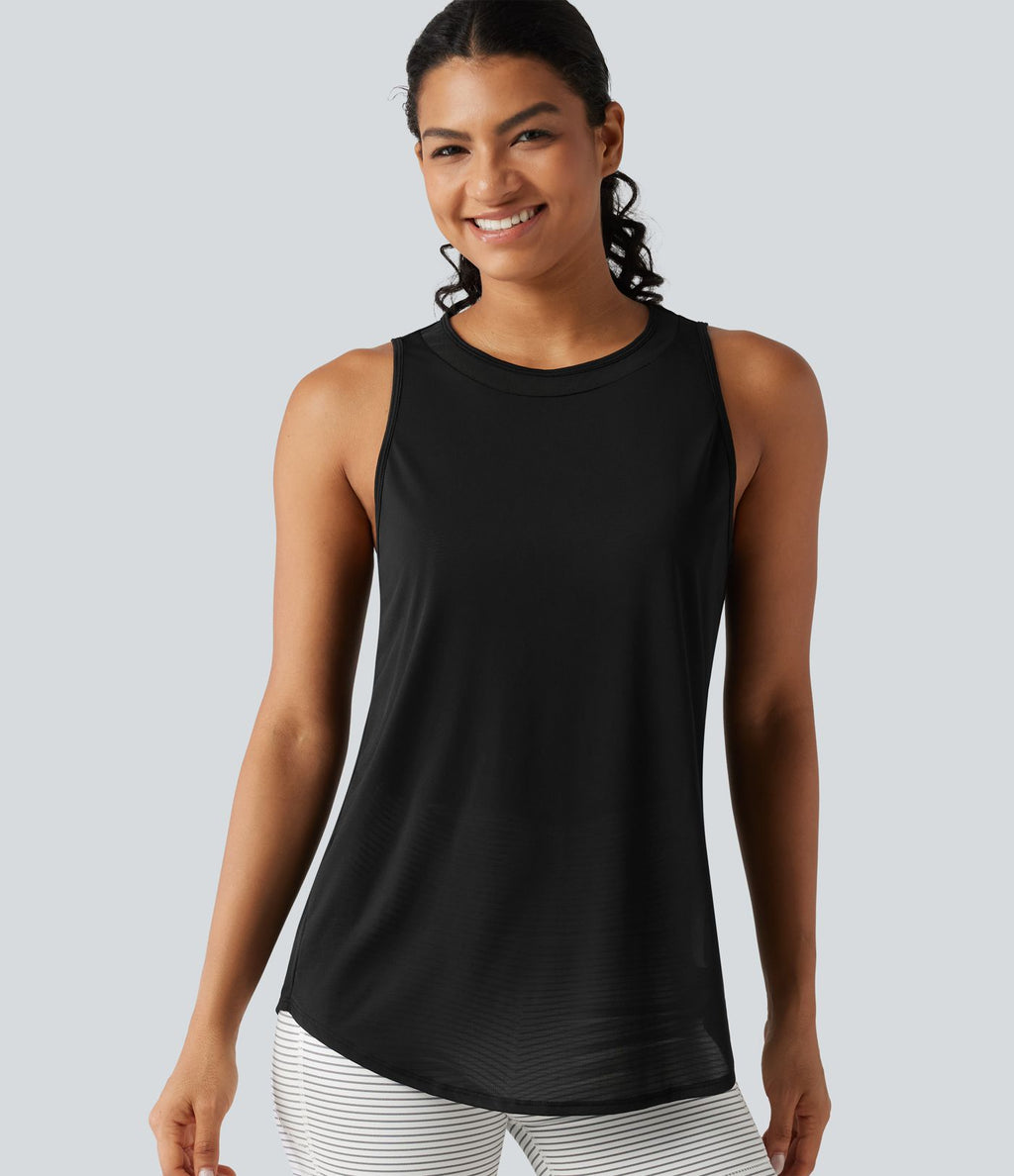 Débardeur de running longueur allongée en mesh contrasté avec ourlet arrondi