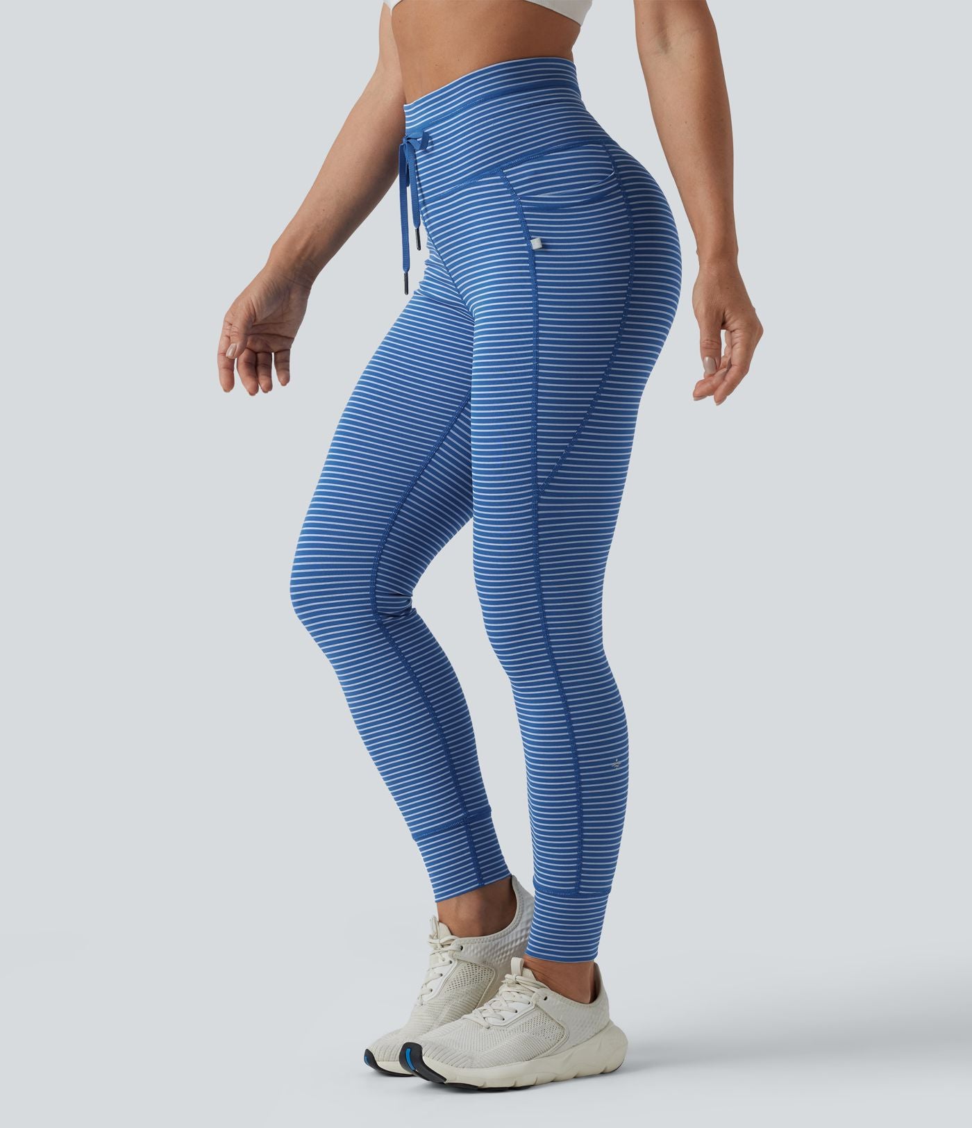Legging de yoga rayé taille haute avec cordon de serrage et poches