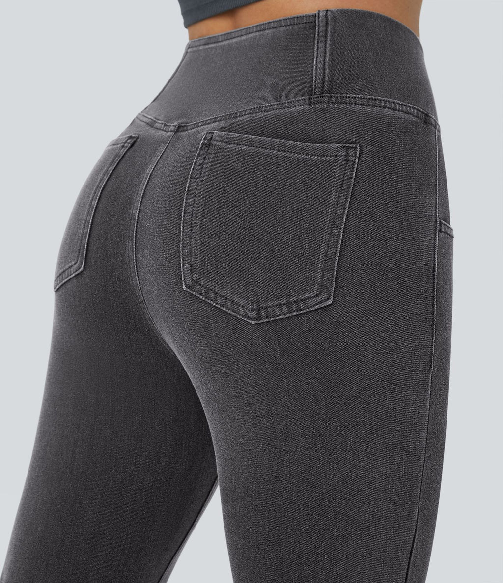 Jean super évasé Halara Flex™ décontracté maille denim extensible délavée effet frais InstantCool taille haute poches croisées