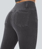 Jean super évasé Halara Flex™ décontracté maille denim extensible délavée effet frais InstantCool taille haute poches croisées