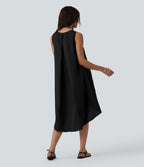 Robe fluide décontractée col rond sans manches plissée asymétrique