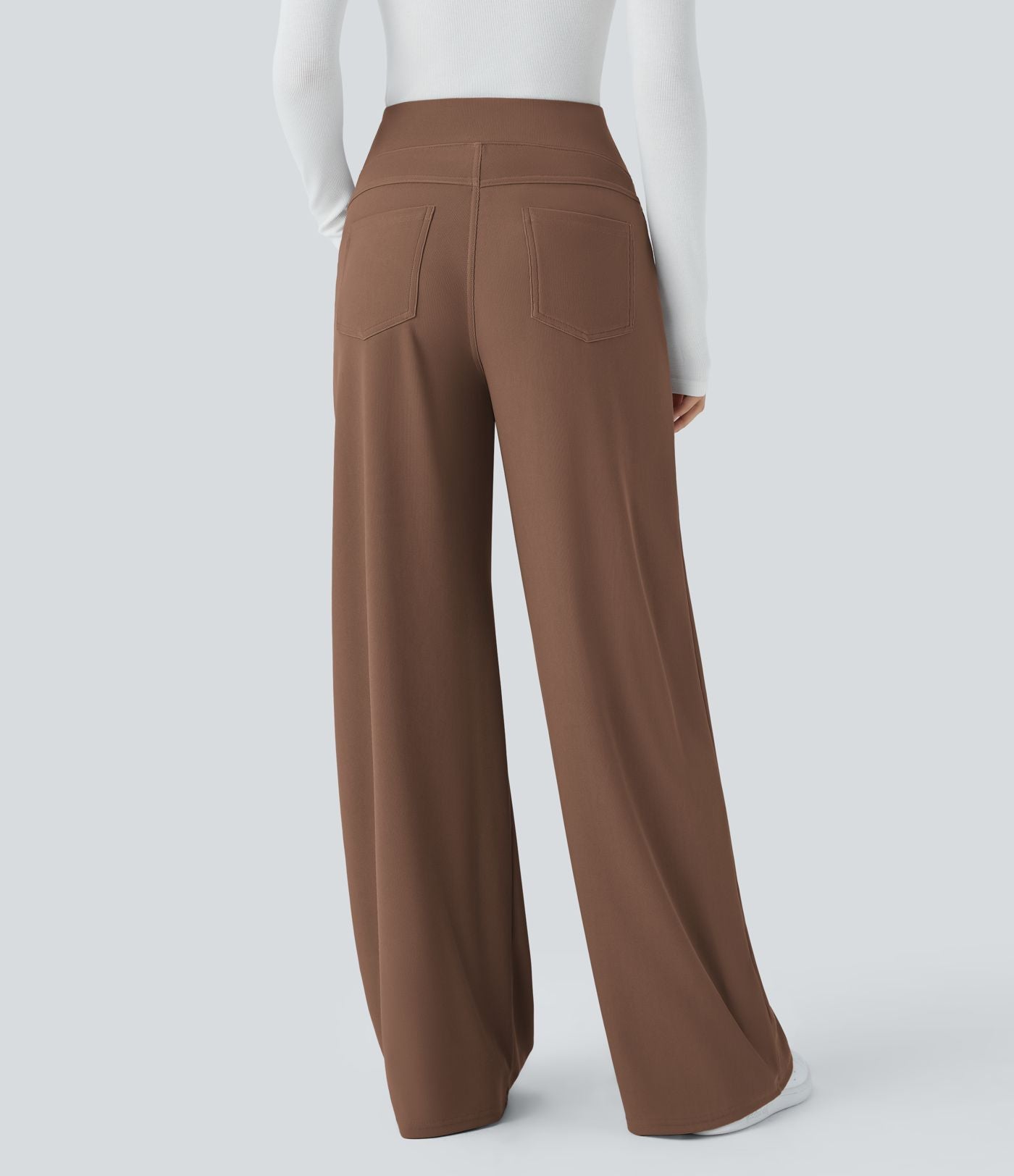 Pantalon tailleur large gainant taille haute en micro-gaufré avec poches Halara Flex™
