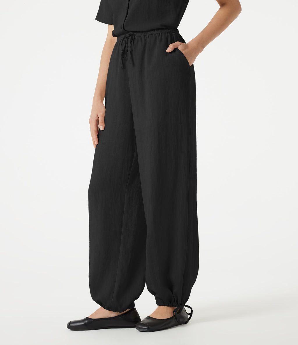 Pantalon barrel de bureau taille haute en mélange de lin avec short intégré et poches