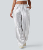 Pantalon de tennis rayé à taille mi-haute et jambes droites avec poches
