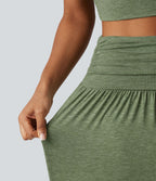Jupe mini trapèze de sport 2-en-1 taille haute froncée avec poche latérale