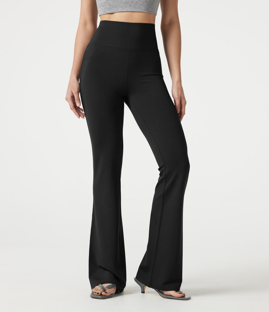 Pantalon bootcut décontracté, taille haute, à poches