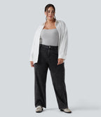 Halara Flex™ Jean casual grande taille jambe droite taille haute avec poches