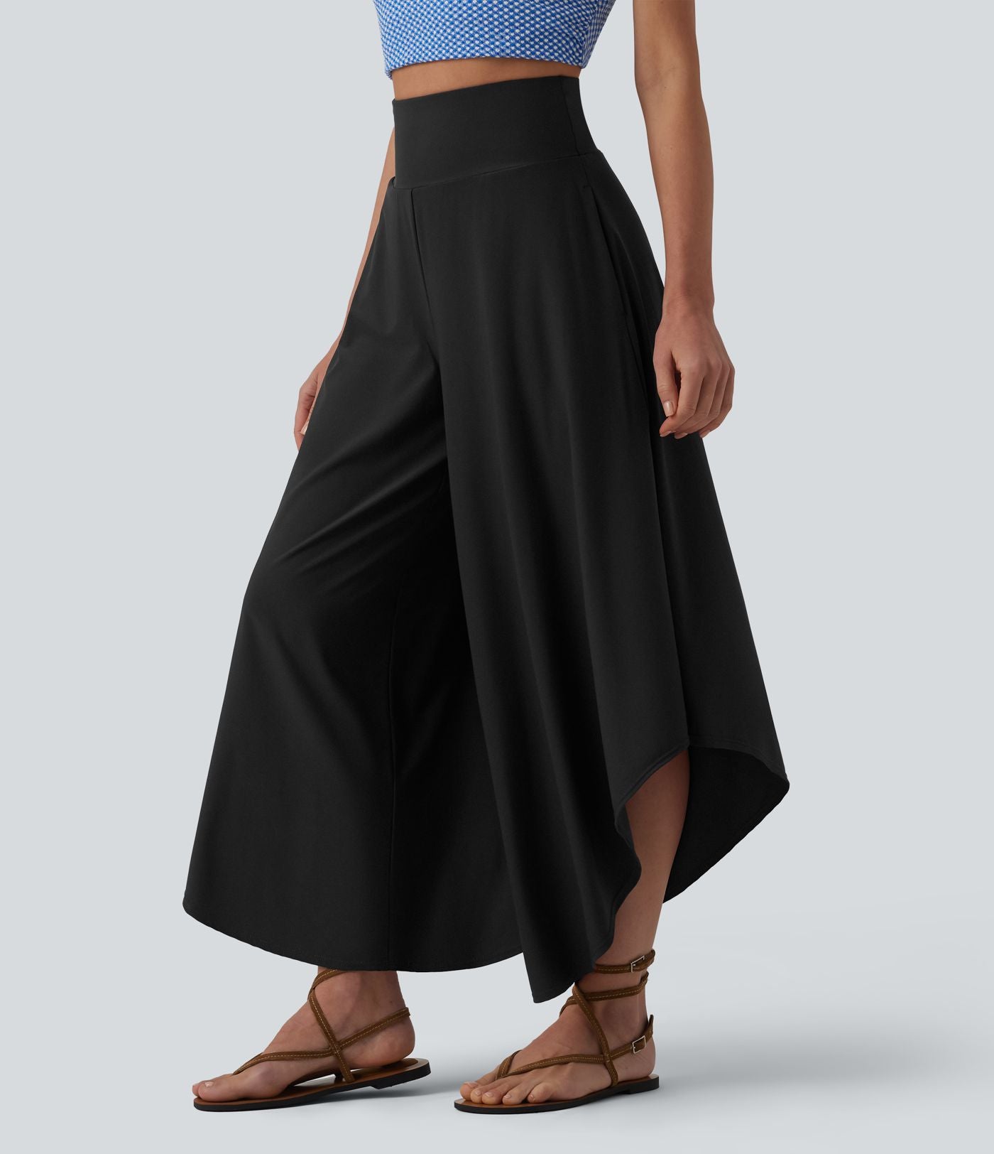 Pantalon ample gainant taille haute à ourlet volants avec poches