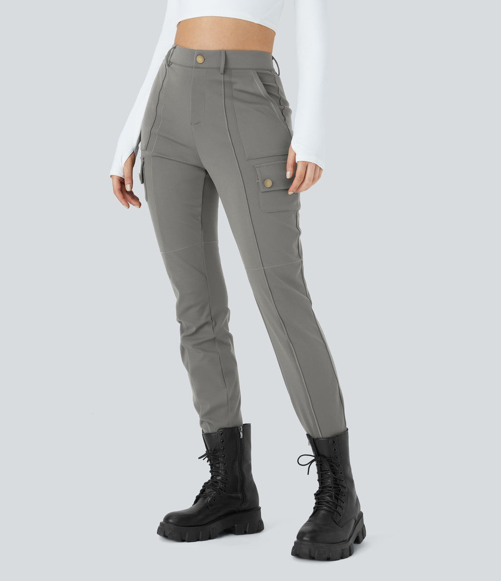 Pantalon cargo ajusté uni taille haute DayStretch avec poches zippées