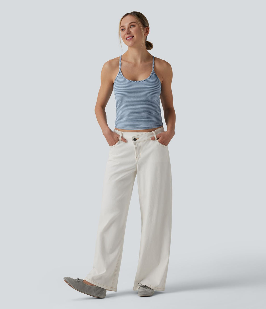 Top débardeur denim décontracté Halara Flex™ col U brassière intégrée rayé