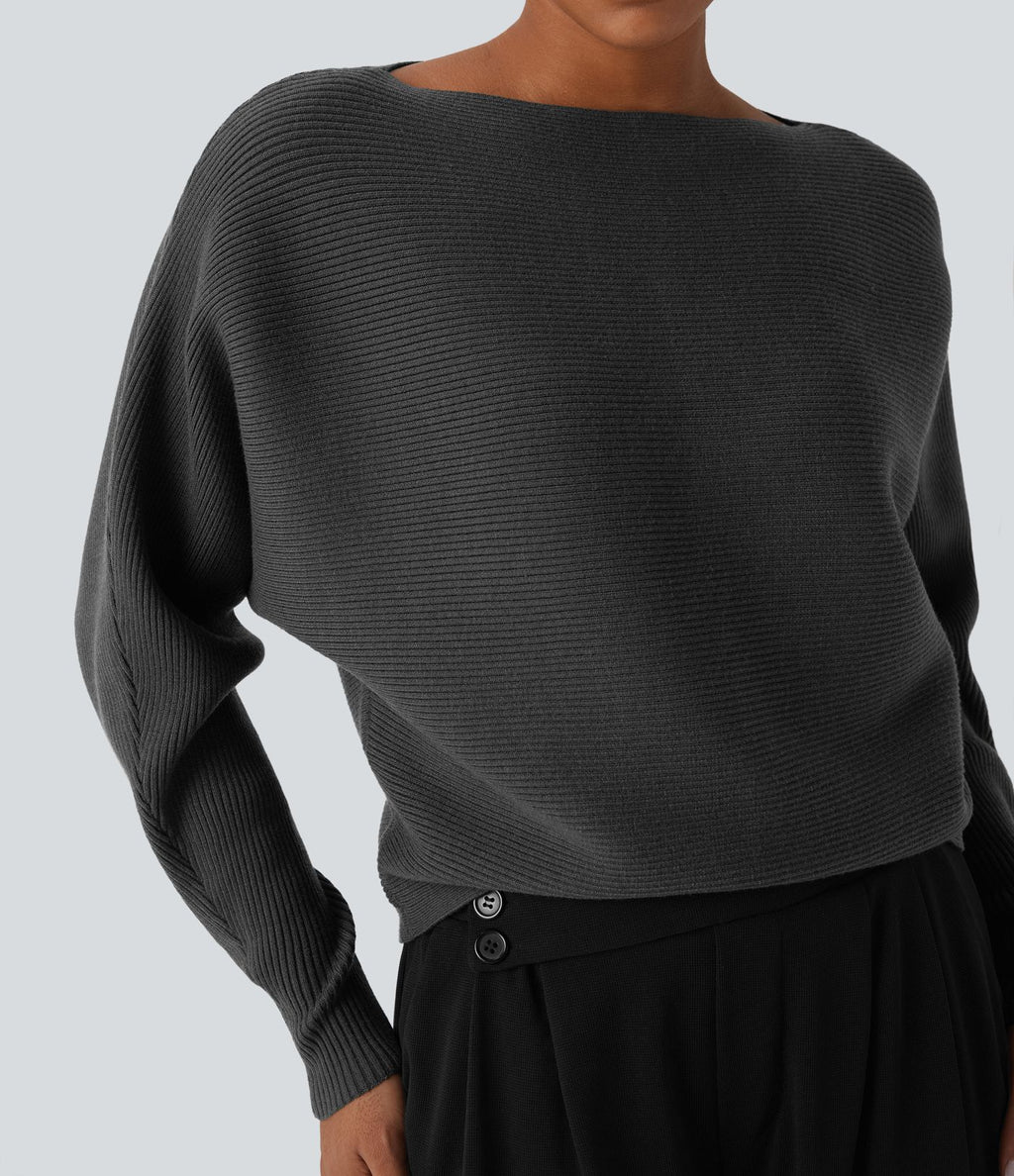 Pull décontracté col bateau manches chauve-souris