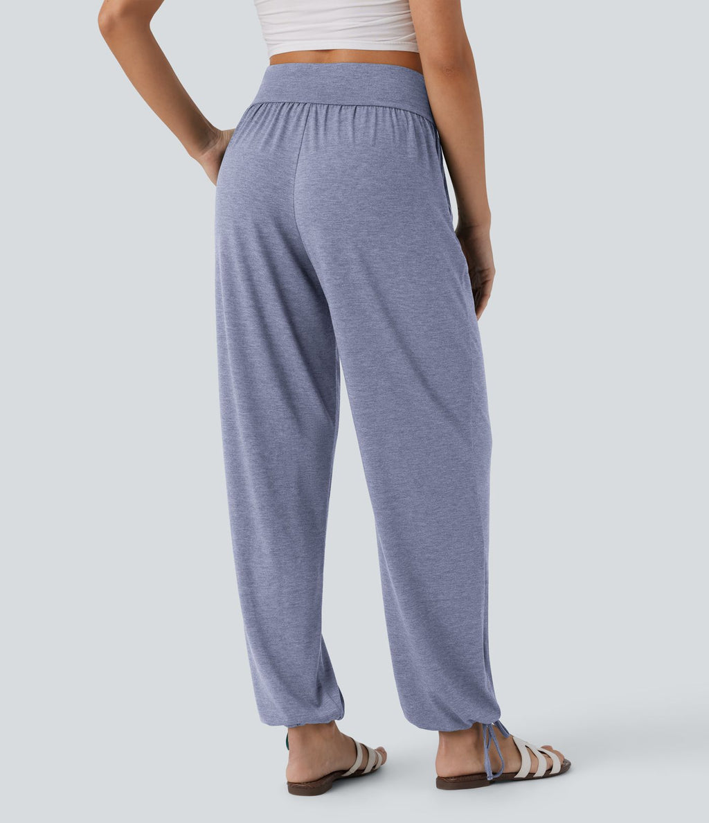 Pantalon de jogging décontracté à taille haute croisée avec poches latérales et cordon de serrage