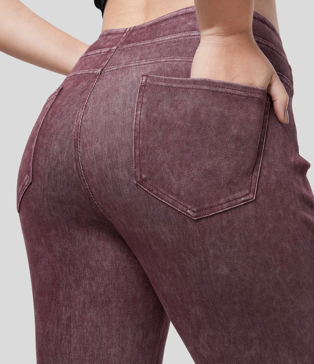 Halara Flex™ Legging Casual 7/8 Grande Taille en Denim Tricot Extensible Coloré à Taille Haute avec Poches Latérales Arrière