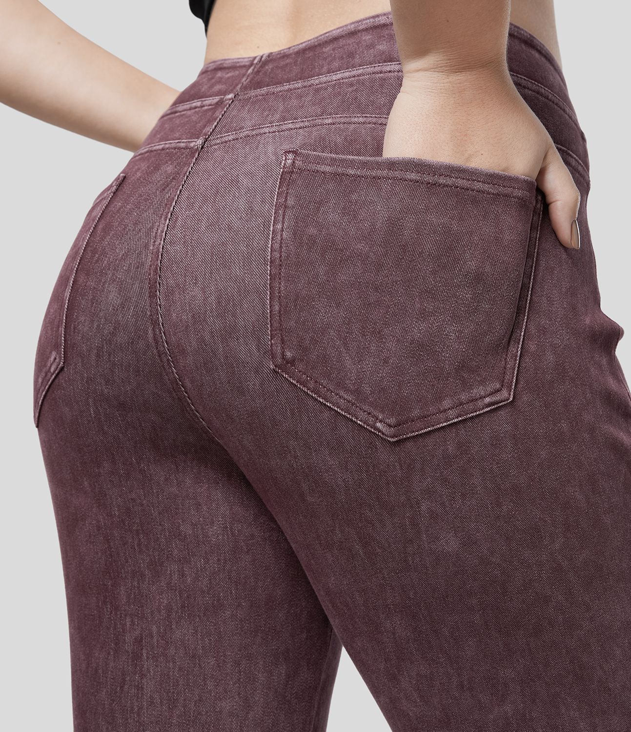 Halara Flex™ Legging Casual 7/8 Grande Taille en Denim Tricot Extensible Coloré à Taille Haute avec Poches Latérales Arrière