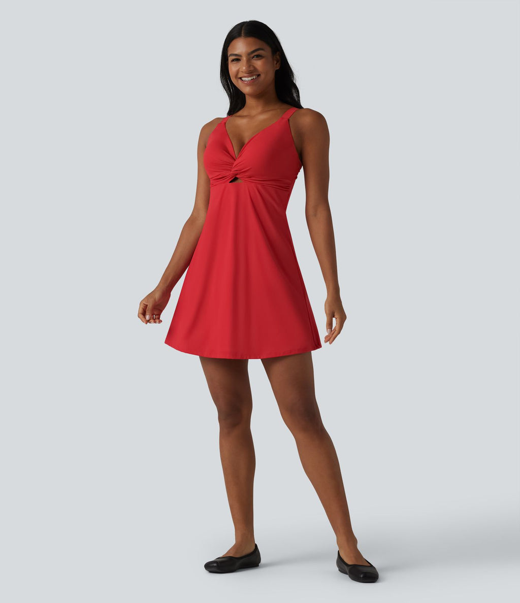SoftlyZero™ Plush Robe sport de danse push-up à bretelles torsadées ajustables, coussinets intégrés non amovibles bonnets E-G avec poches – Easy Peasy