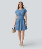 Robe de travail mini Breezeful™ manches chauve-souris courtes fluide séchage rapide avec poches latérales