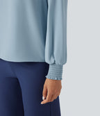 Chemise mousseline anti-froissement col V manches longues