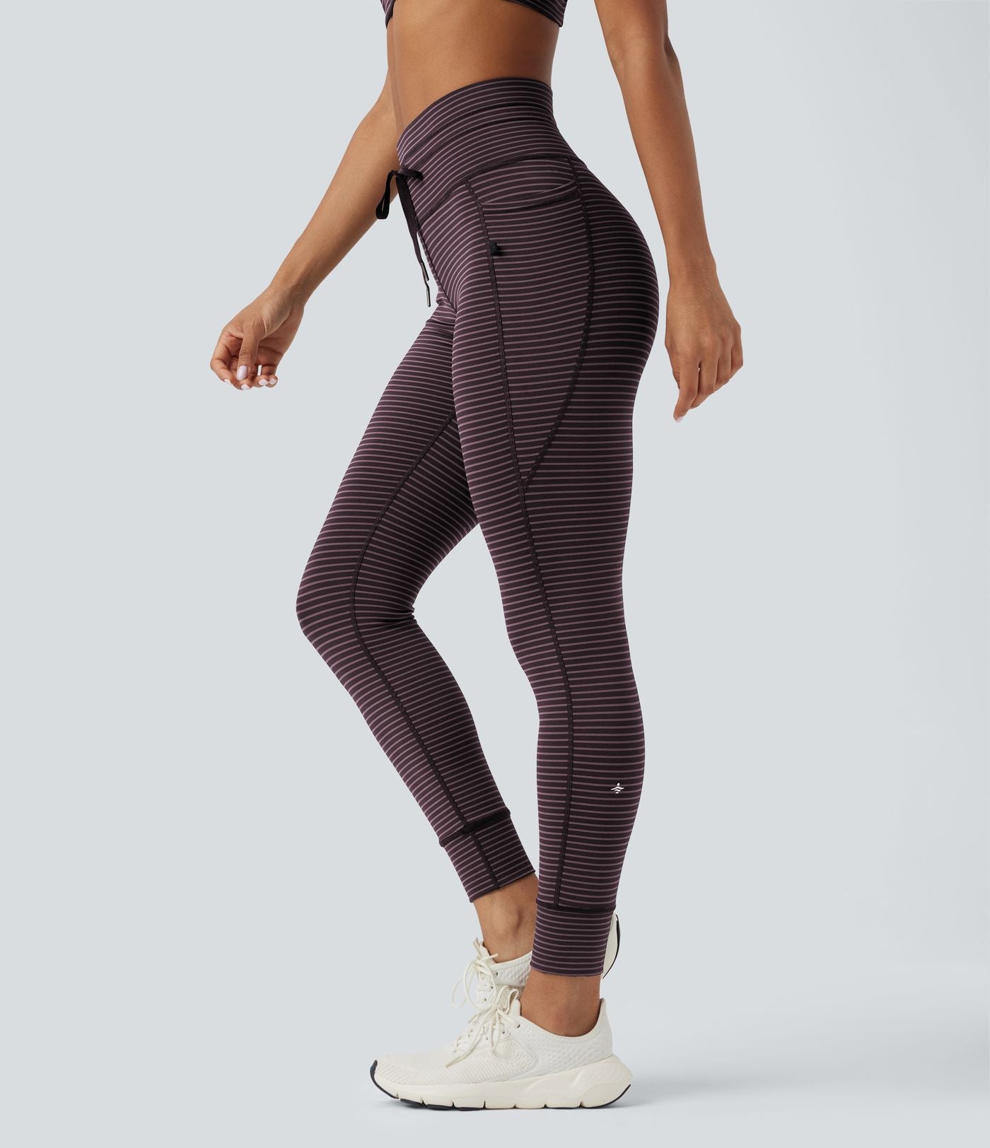 Legging de yoga rayé taille haute avec cordon de serrage et poches
