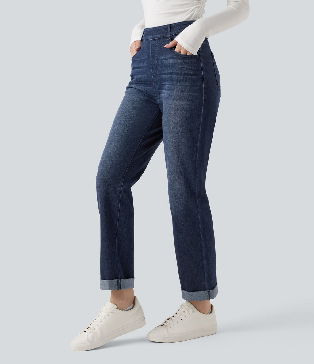 Jean décontracté Halara Flex™ ajusté taille haute ourlet retroussé avec poches