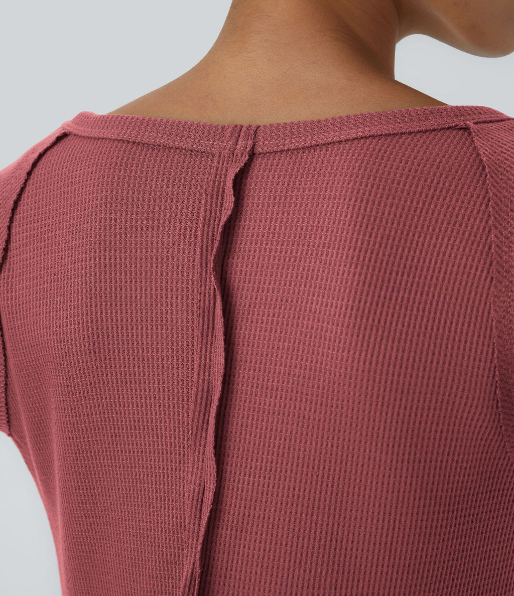 Robe Sweatshirt Casual Col Bateau Manches Raglan Avec Trous Pour Les Pouce Ourlet Fendu en Waffle