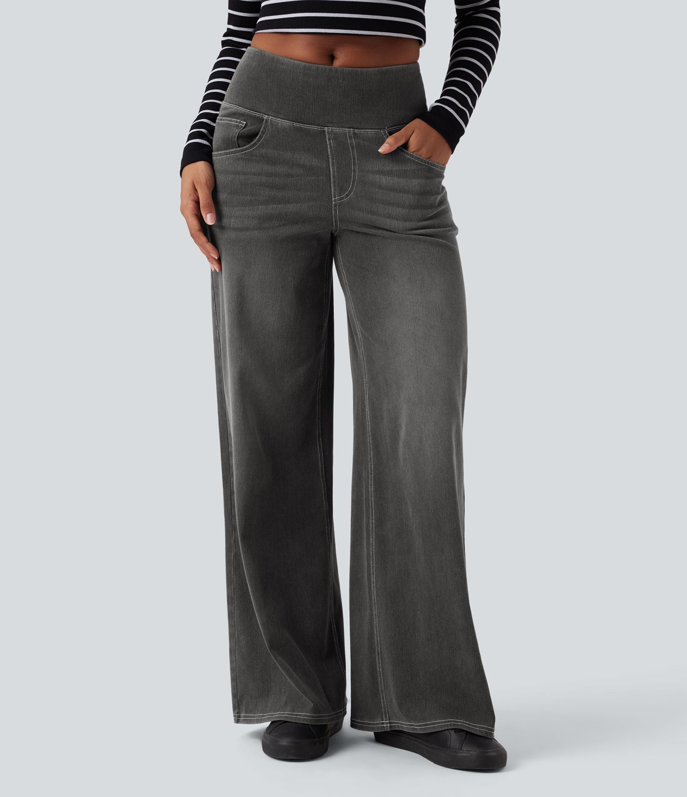 Jean décontracté ample gainant taille mi-haute avec poches Halara Flex™