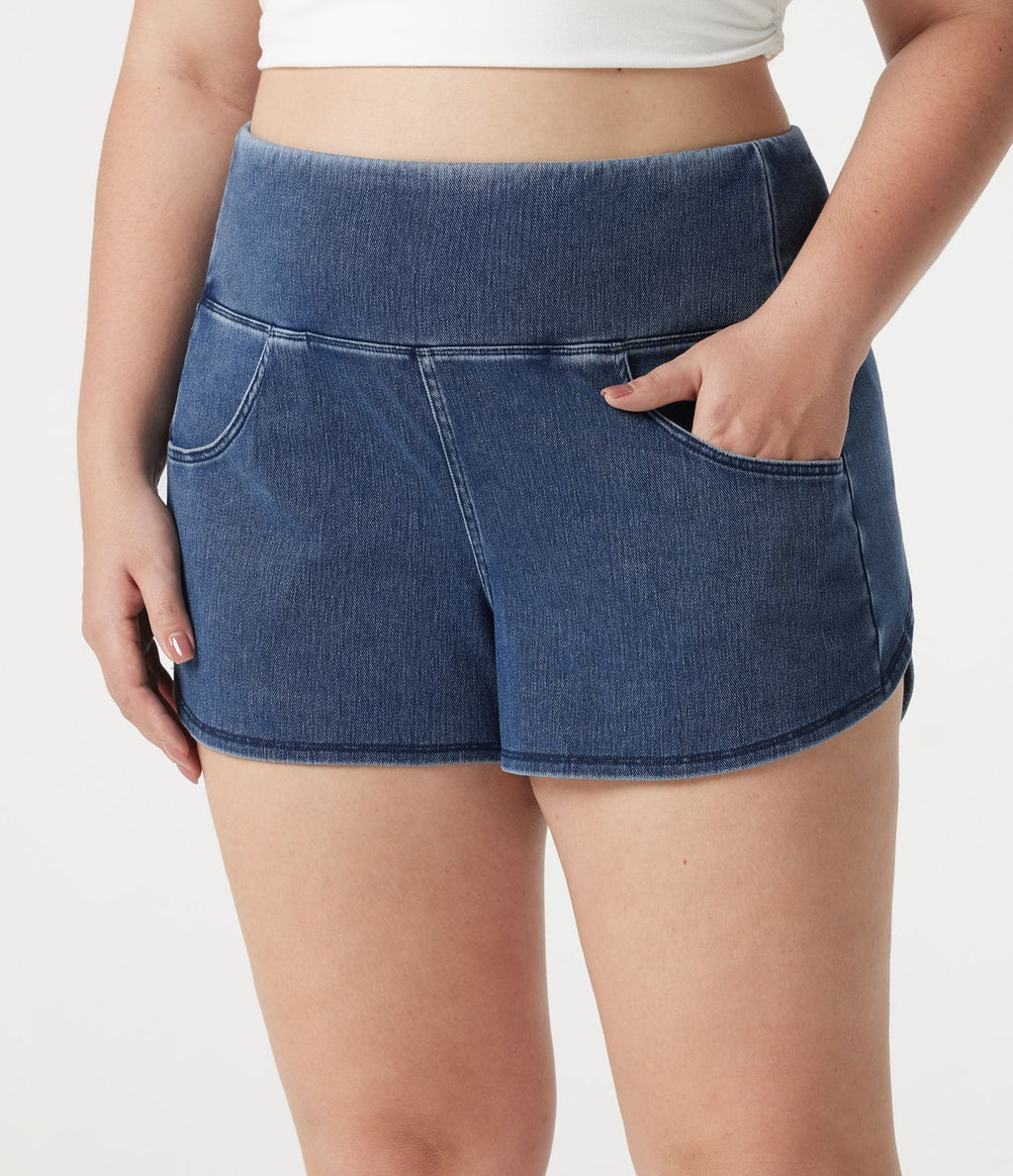 Short en jean Halara Flex™ skinny décontracté grande taille ventre plat, taille haute, ourlet arrondi, à poches
