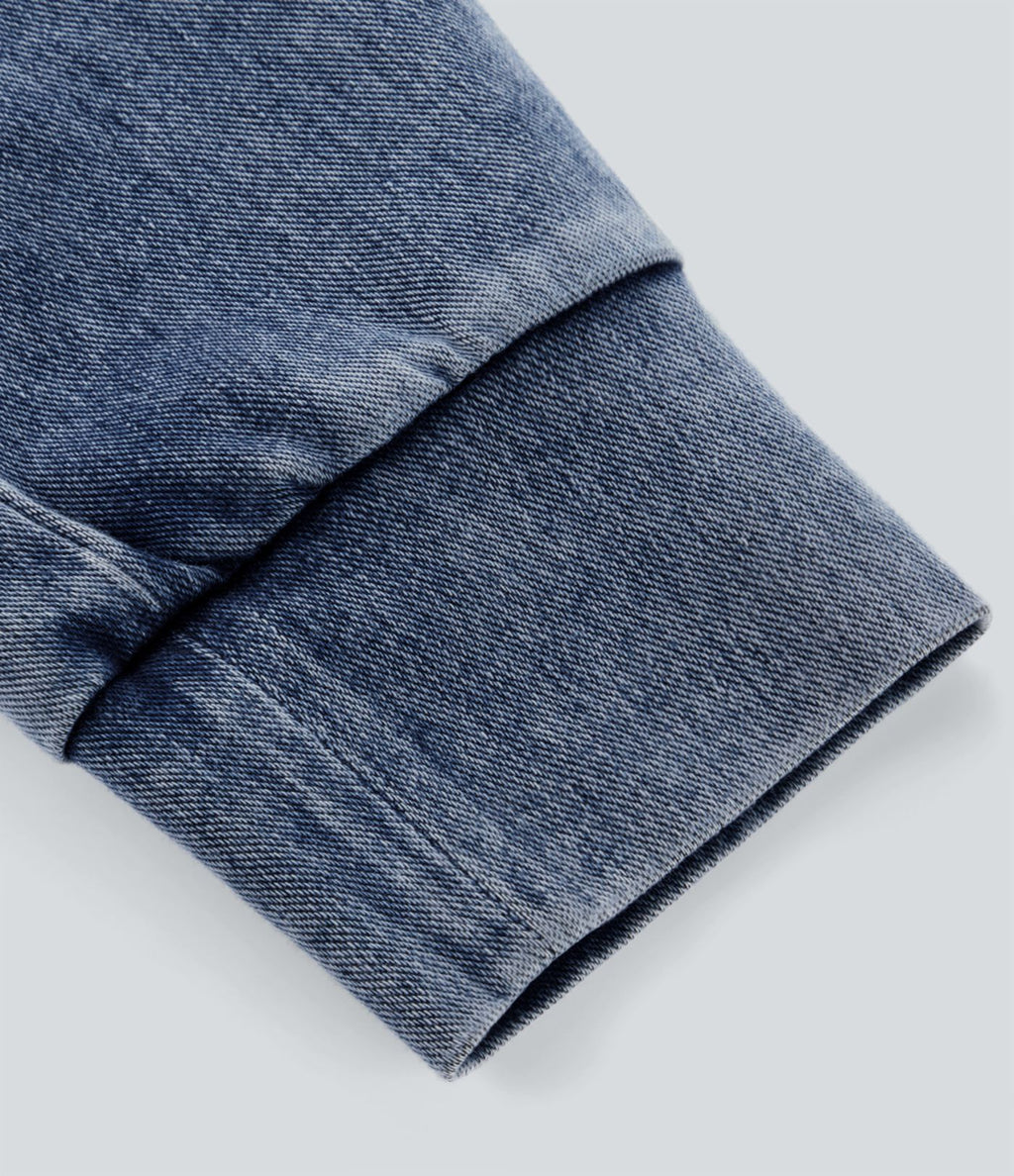 Halara Flex™ Jean Casual Taille Haute avec Cordon de Serrage et Poches Latérales en Tricot Extensible Lavé