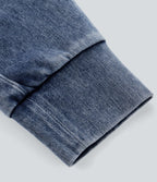 Halara Flex™ Jean Casual Taille Haute avec Cordon de Serrage et Poches Latérales en Tricot Extensible Lavé