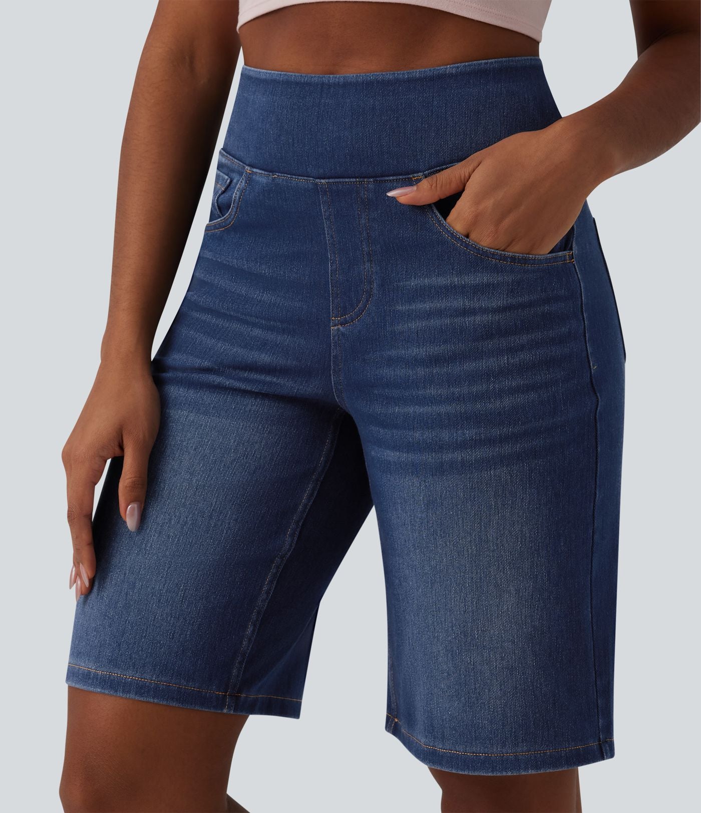 Halara Flex™ Bermuda casual en jean taille haute avec poches