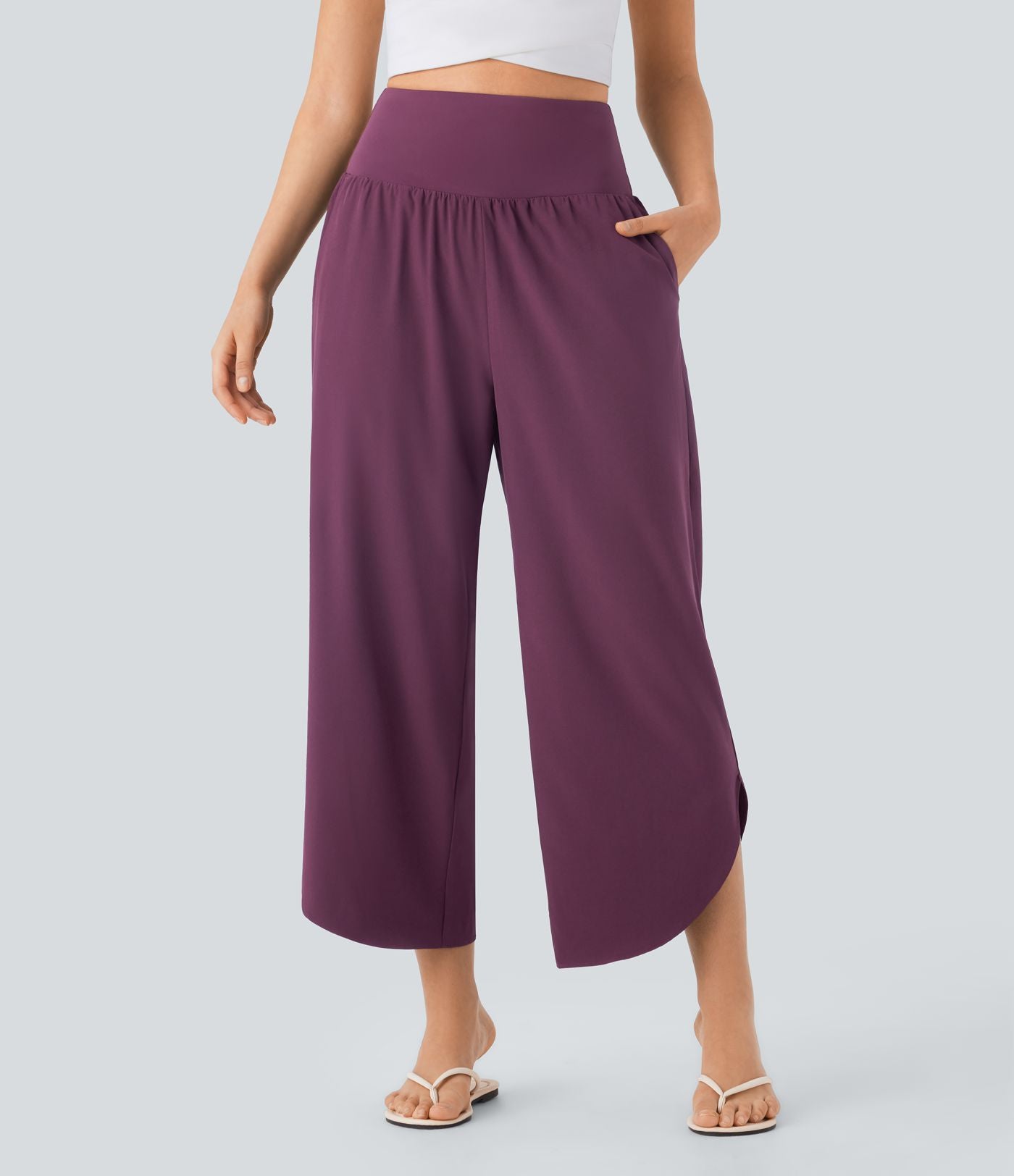 Pantalon fluide resort Breezeful™ à séchage rapide, coupe fendue et effet ventre plat