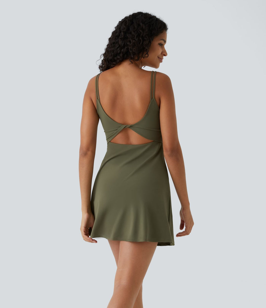 Robe de sport danse 2-pièces SoftlyZero™ Plush double bretelles caraco avec poche A-D