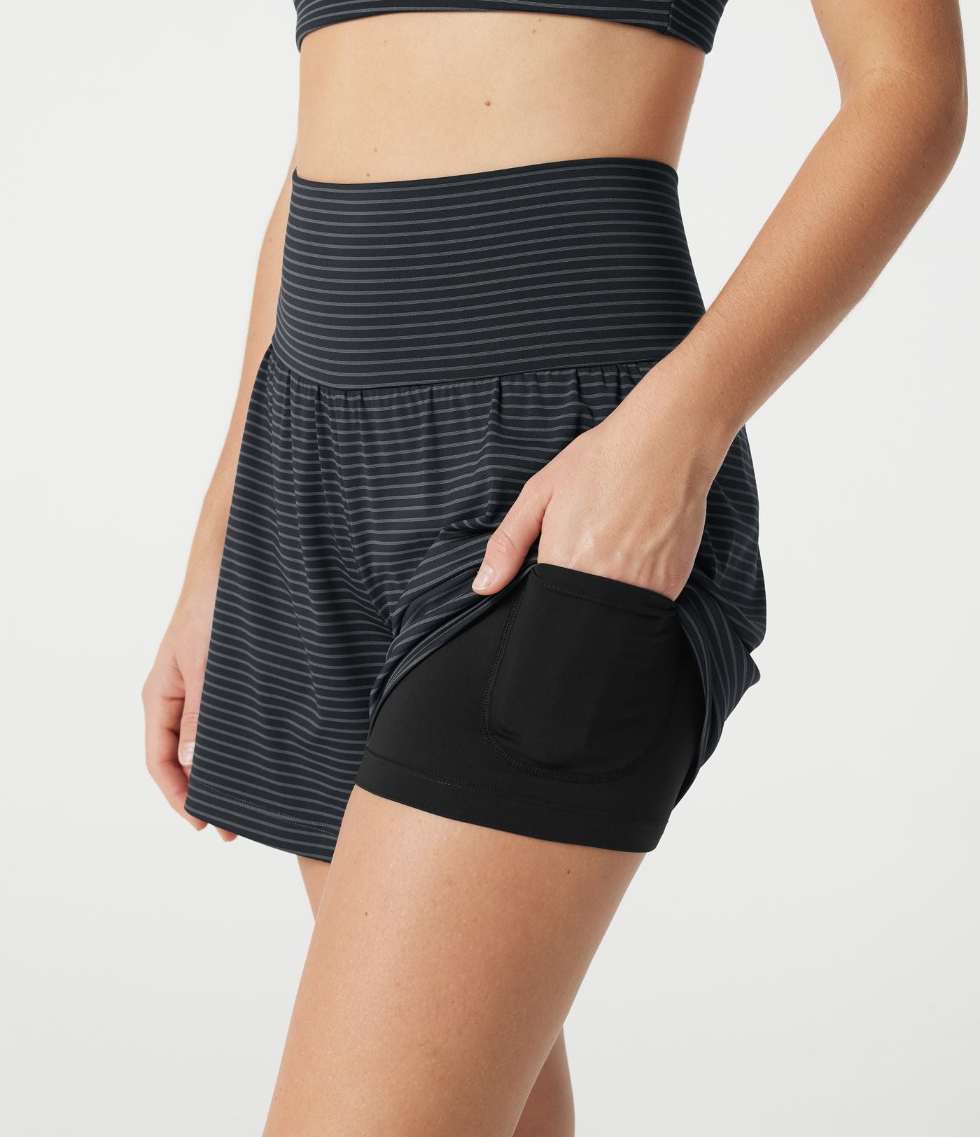 Short de yoga rayé 2-en-1 taille très haute 12,5 cm avec poches