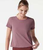 Haut de yoga col rond manches courtes avec brassière intégrée effet frais InstantCool séchage rapide, protection solaire UPF50+