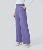 Halara Flex™ Pantalon Tailleur Droit à Taille Haute avec Pli Poches Latérales en Crêpe
