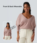 Pull cape décontracté réversible à décolleté en V et manches longues