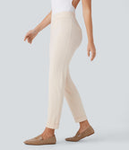 Pantalon fuselé ajusté longueur cheville taille haute ourlet roulotté