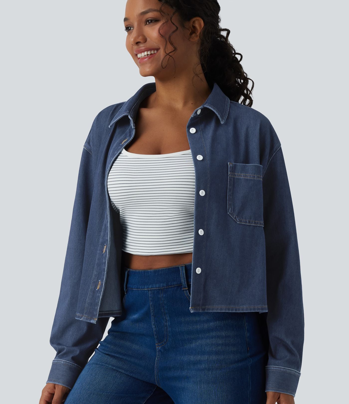 Halara Flex™ Chemise en denim col classique manches longues avec poche