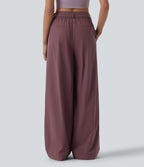 Pantalon casual ample taille mi-haute avec poches