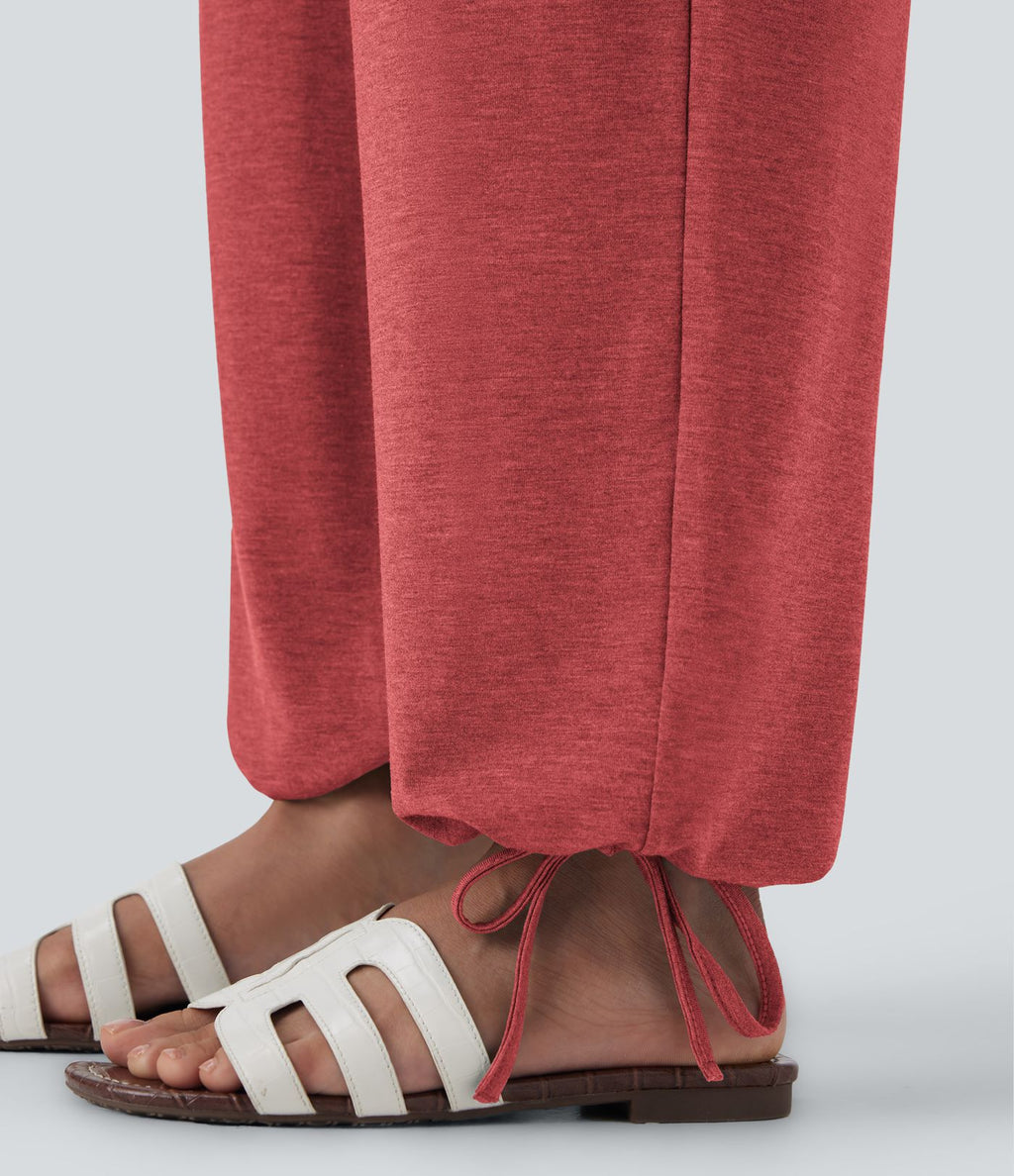 Pantalon de jogging décontracté à taille haute croisée avec poches latérales et cordon de serrage