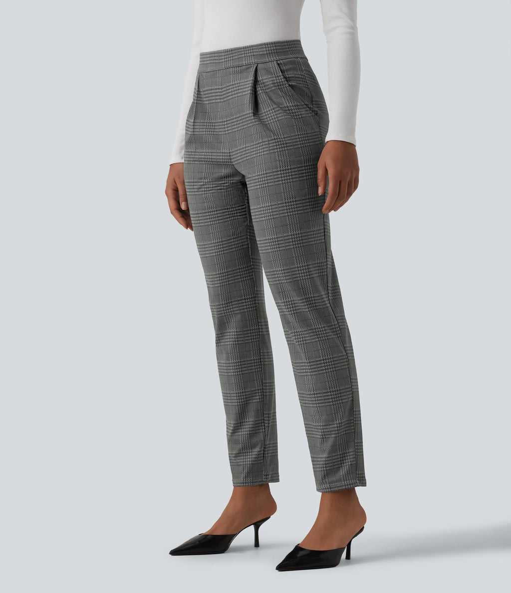 Pantalon tailleur Halara Flex™ fuselé à carreaux taille haute avec poches