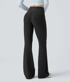 Pantalon de yoga évasé thermique en polaire froncée, taille haute, avec poches