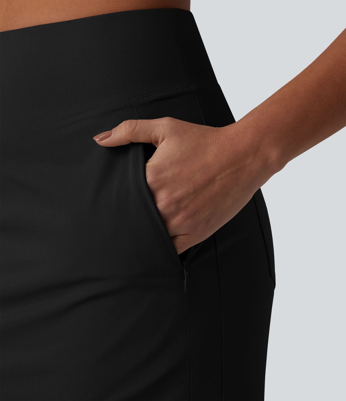 Jupe mini casual 2-en-1 trapèze taille haute en popeline extensible avec poches