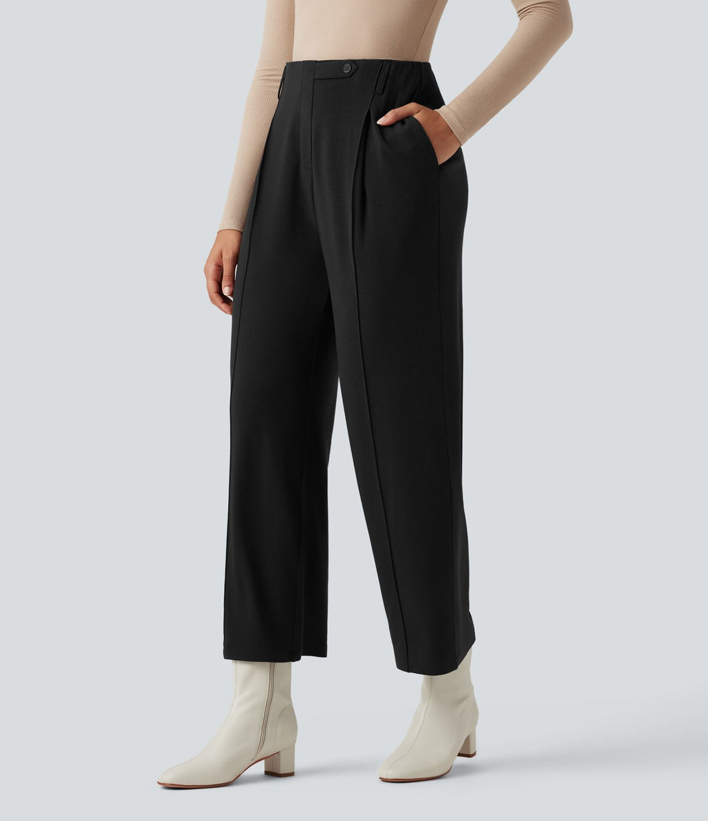 Pantalon tailleur thermique taille haute avec poches