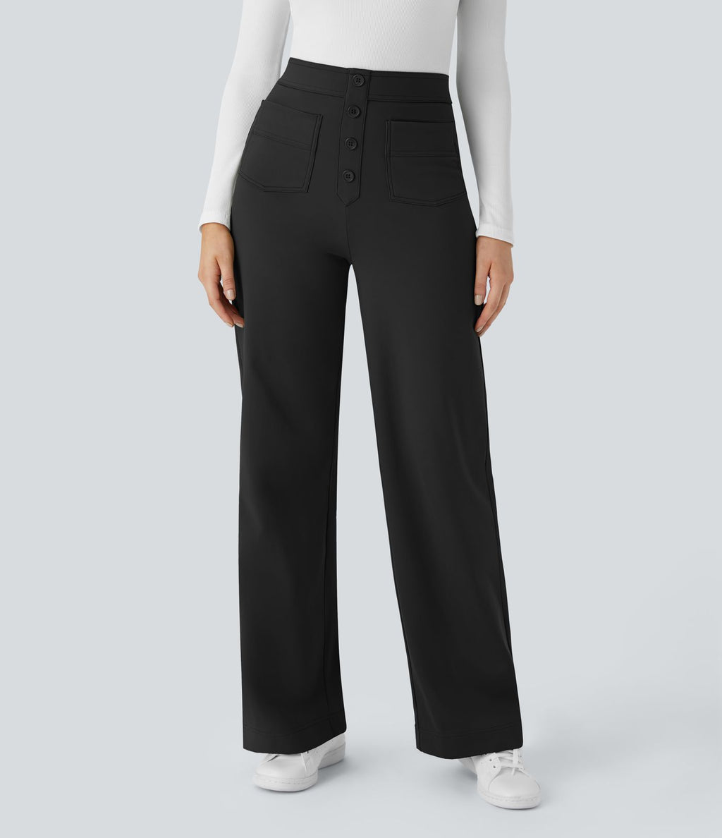 Pantalon  taille haute décontracté thermique Softlyzero™, jambes droites, boutons et poches multiples