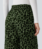 Pantalon large et fluide à imprimé léopard, taille haute avec cordon de serrage et poches latérales