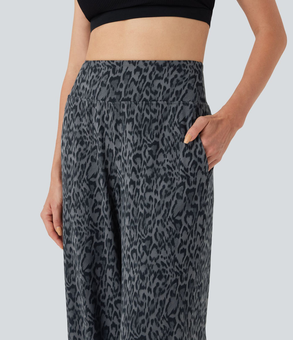 Pantalon de yoga large Halara UltraSculpt™ taille haute imprimé léopard avec poches