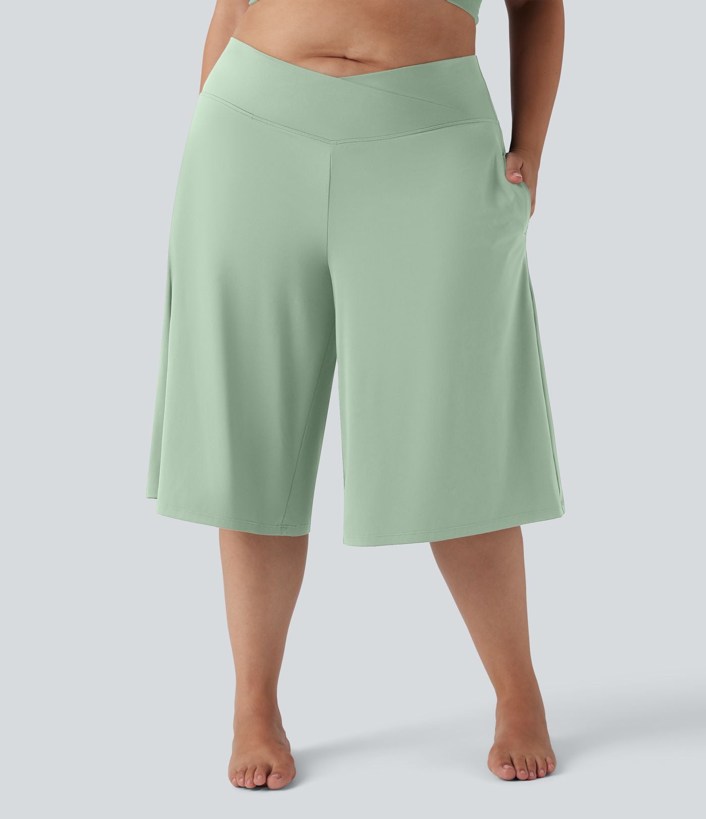 Pantalon corsaire grande taille large SoftlyZero™ Airy taille haute croisée effet frais InstantCool avec poches
