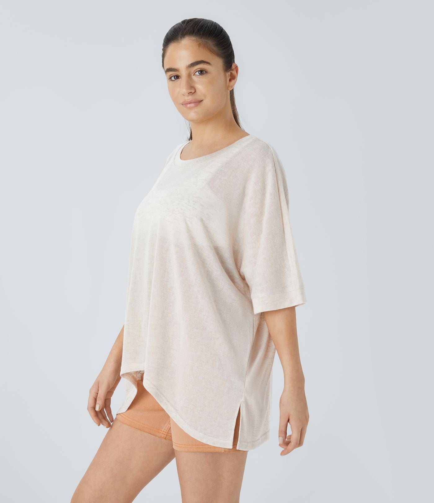 Top Casual Oversize Asymétrique Ourlet Fendu Transparent