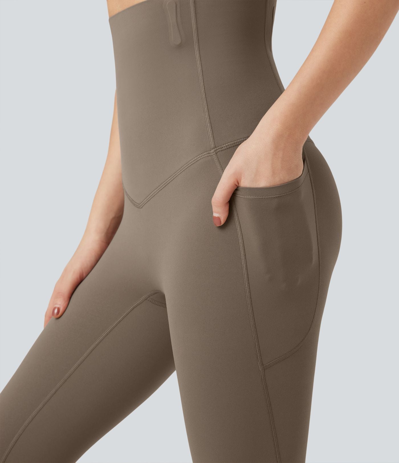 Pantalon large fluide décontracté gainant taille haute avec poches
