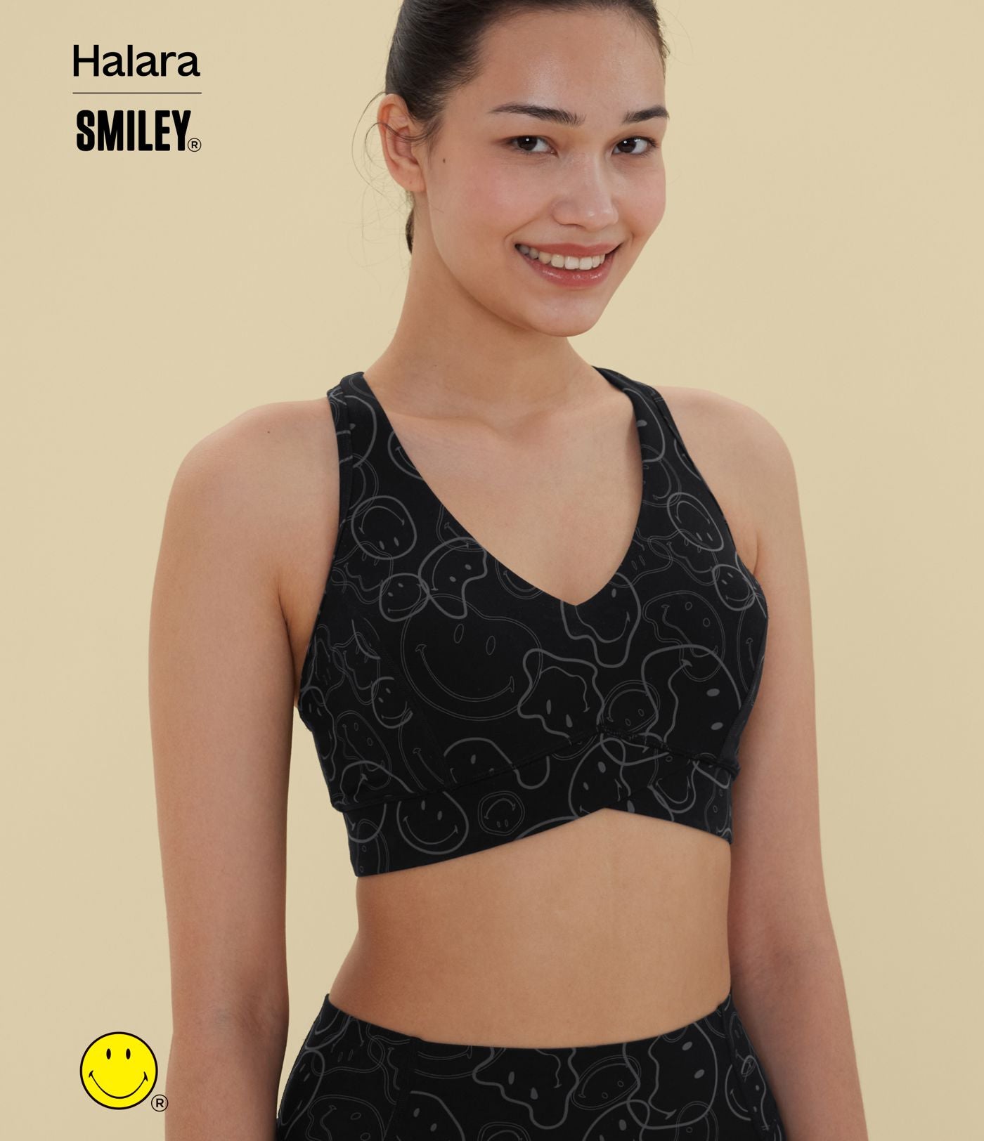 Brassière de sport training Halara X Smiley® Halara UltraSculpt™ maintien moyen col V dos nageur